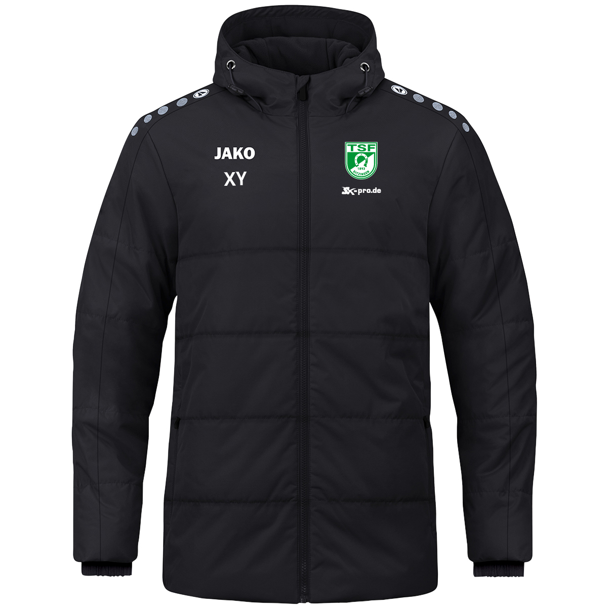 JAKO Coachjacke One mit Kapuze inkl.Wappen und Vereinsname (Initialen optional)