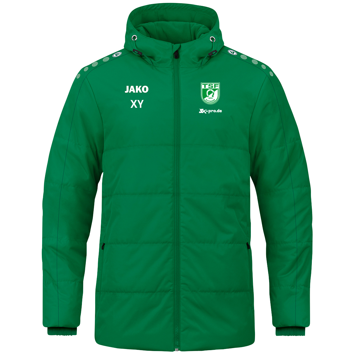 JAKO Coachjacke One mit Kapuze inkl.Wappen und Vereinsname (Initialen optional)