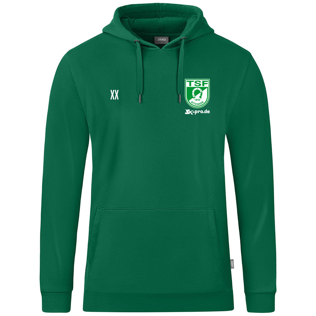 JAKO Kapuzensweat Organic  inkl.Wappen und Vereinsname (Initialen optional)