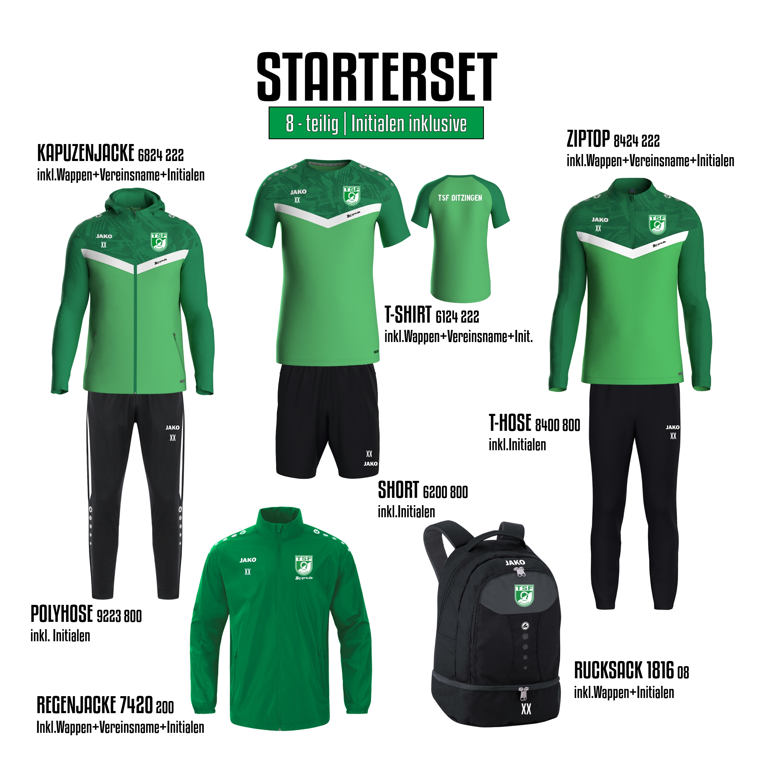 % STARTER-SET Erwachsene % inkl. Wappen, Vereinsname und Initialen
