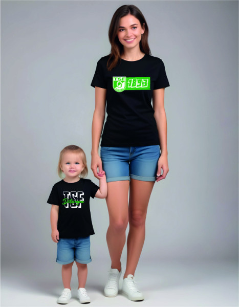 Kinder-T-Shirt Bio mit Rundhalsausschnitt schwarz inkl. Druck